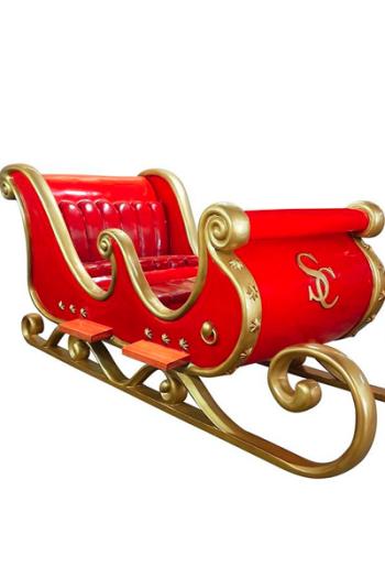 Traineau du Père Noël rouge et doré décoration grandeur nature